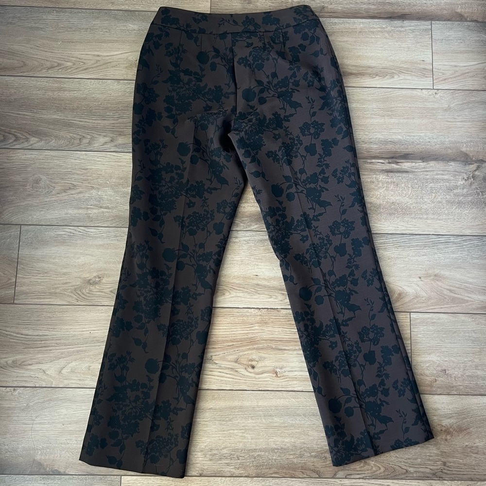 Jones New York Floral Jacquard Pants Chocolate Brown Black Size 8 Dark Academia - Picture 4 of 10